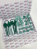 School Bundle - 5 Matching Pairs - Clips & Bobbles- Green & White Gingham