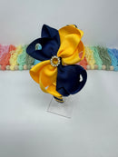 4 inch Flower Alice Band - Navy & Yellow Gold
