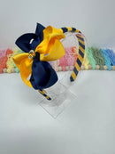 4 inch Flower Alice Band - Navy & Yellow Gold