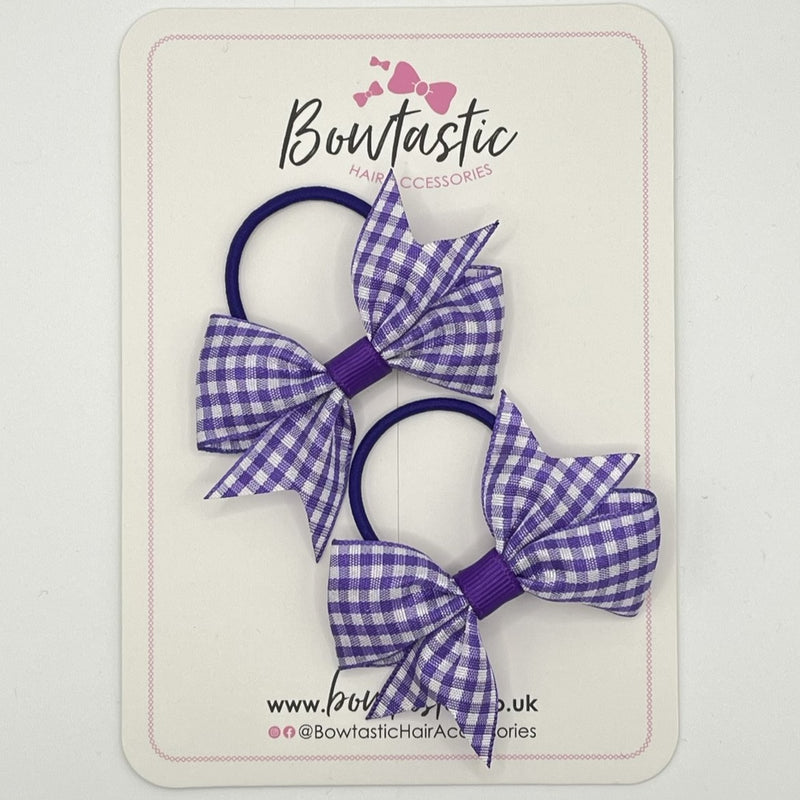 2 Inch Flat Bows Thin Elastic - Purple Gingham - 2 Pack