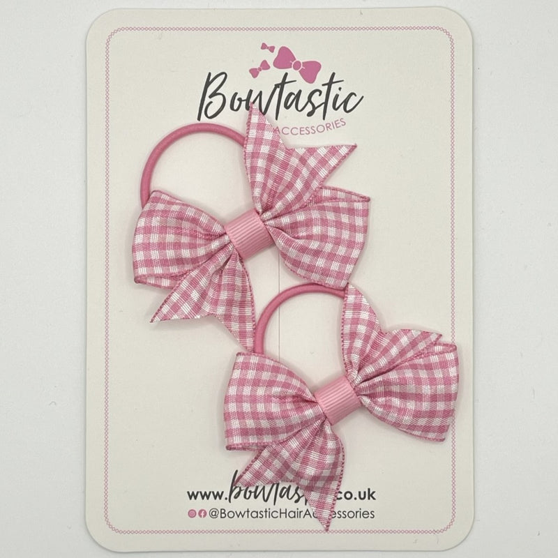 2 Inch Flat Bows Thin Elastic - Pink Gingham - 2 Pack