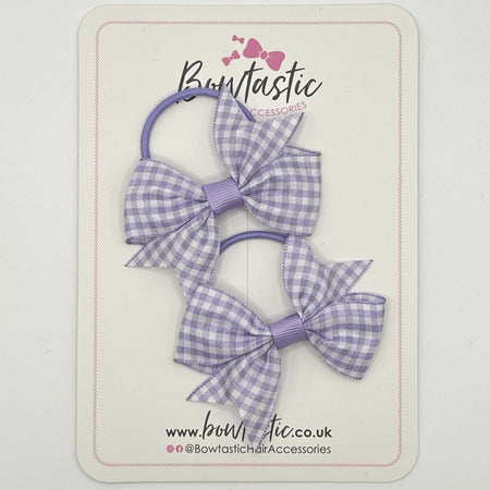 2 Inch Flat Bows Thin Elastic - Lilac Gingham - 2 Pack