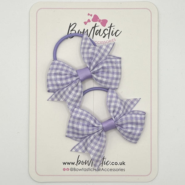 2 Inch Flat Bows Thin Elastic - Lilac Gingham - 2 Pack