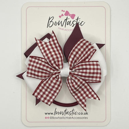 4 Inch 3 Layer Bow Bobble - Burgundy & White Gingham