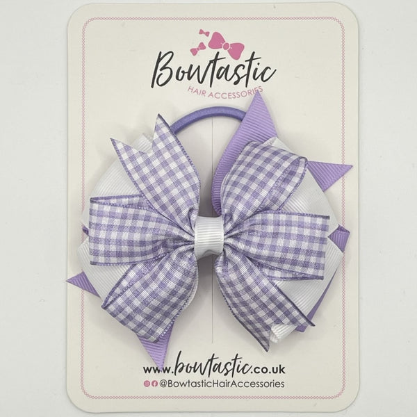 4 Inch 3 Layer Bow Bobble - Lilac & White Gingham