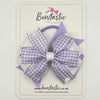 4 Inch 3 Layer Bow Bobble - Lilac & White Gingham