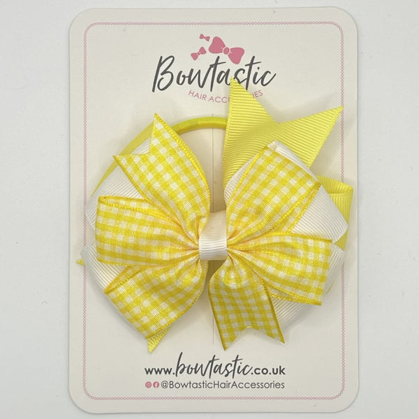 4 Inch 3 Layer Bow Bobble - Yellow & White Gingham