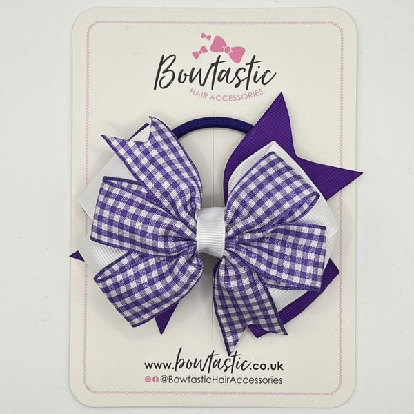 4 Inch 3 Layer Bow Bobble - Purple & White Gingham
