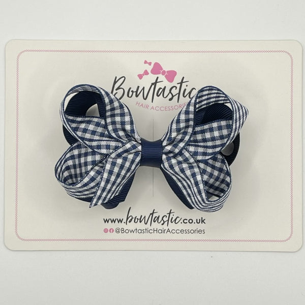 3.5 Inch 2 Layer Bow - Navy Gingham