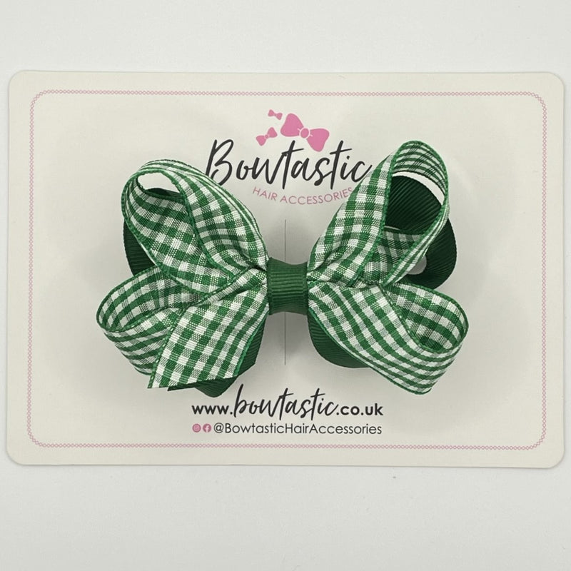 3.5 Inch 2 Layer Bow - Forest Green & Green Gingham