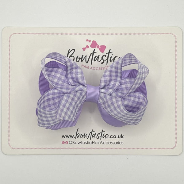 3.5 Inch 2 Layer Bow - Lilac Gingham