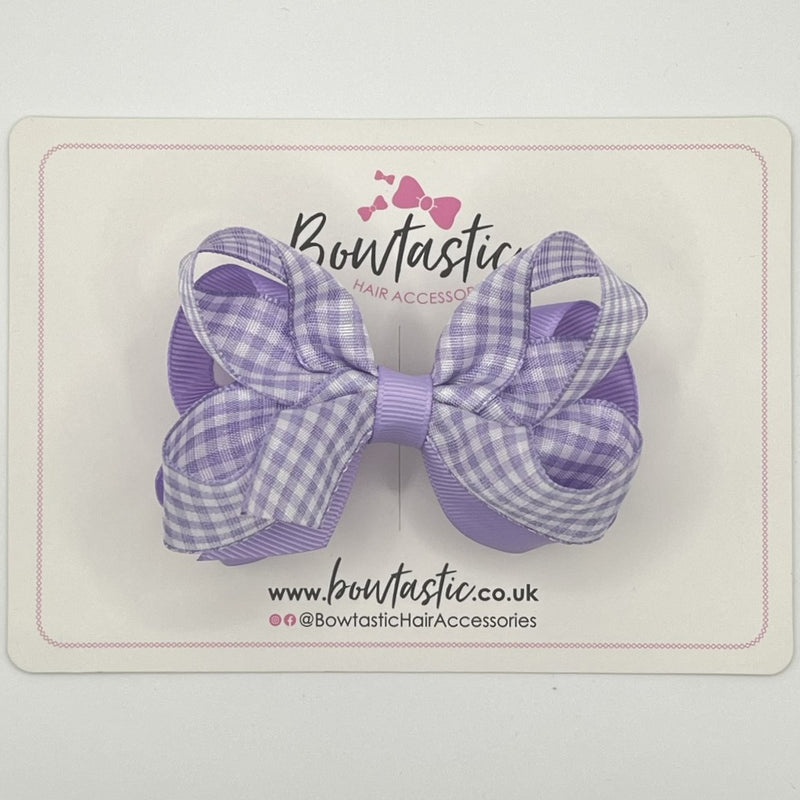 3.5 Inch 2 Layer Bow - Lilac Gingham