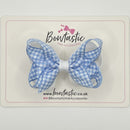 3.5 Inch 2 Layer Bow - Light Blue & White Gingham