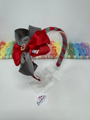 4 inch Flower Alice Band - Red & Metal Grey