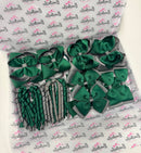 School Bundle - 5 Matching Pairs - Clips & Bobbles - Metal Grey & Forest Green