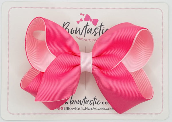 4 Inch Double Ribbon Bow - Hot Pink & Pearl Pink