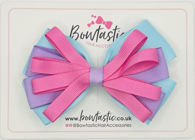 4 Inch Loop Bow - Rose Bloom, Light Orchid & Ocean Blue