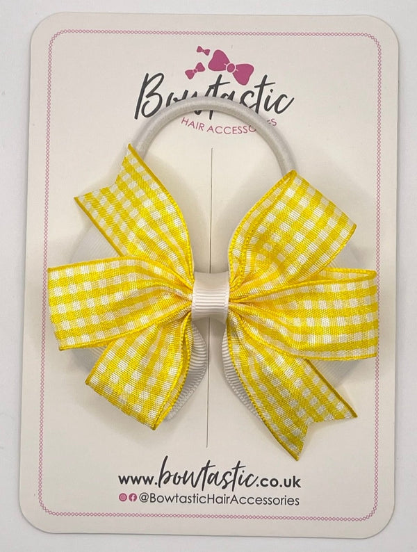 3.5 Inch Flat Double Bow Bobble - Yellow & White Gingham