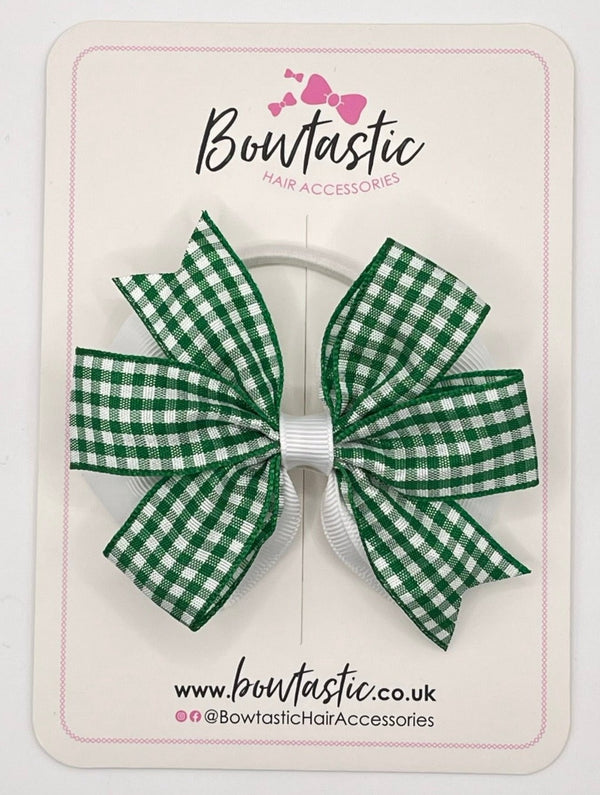 3.5 Inch Flat Double Bow Bobble - Green & White Gingham