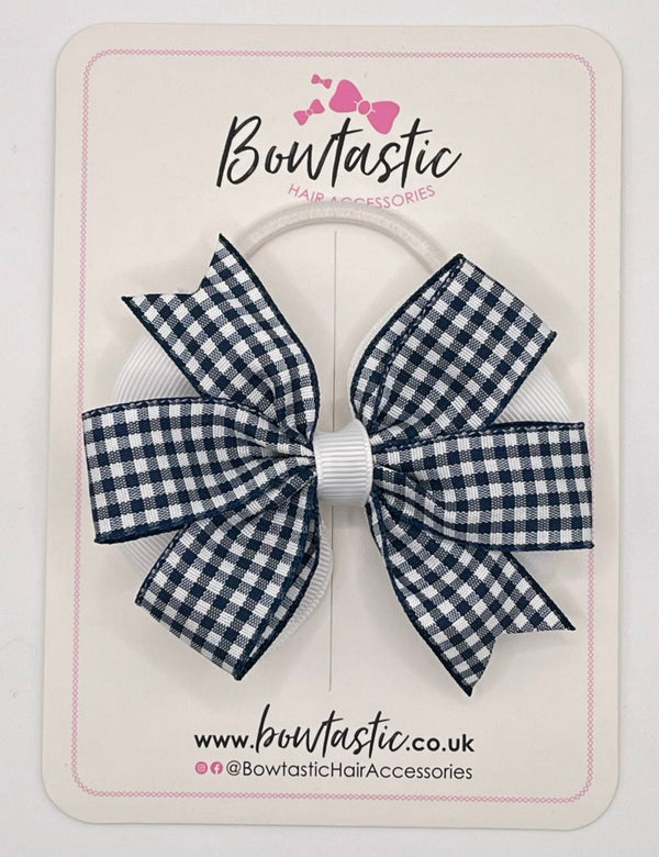 3.5 Inch Flat Double Bow Bobble - Navy & White Gingham