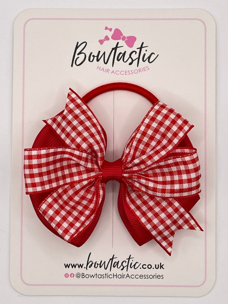 3.5 Inch Flat Double Bow Bobble - Red & Red Gingham