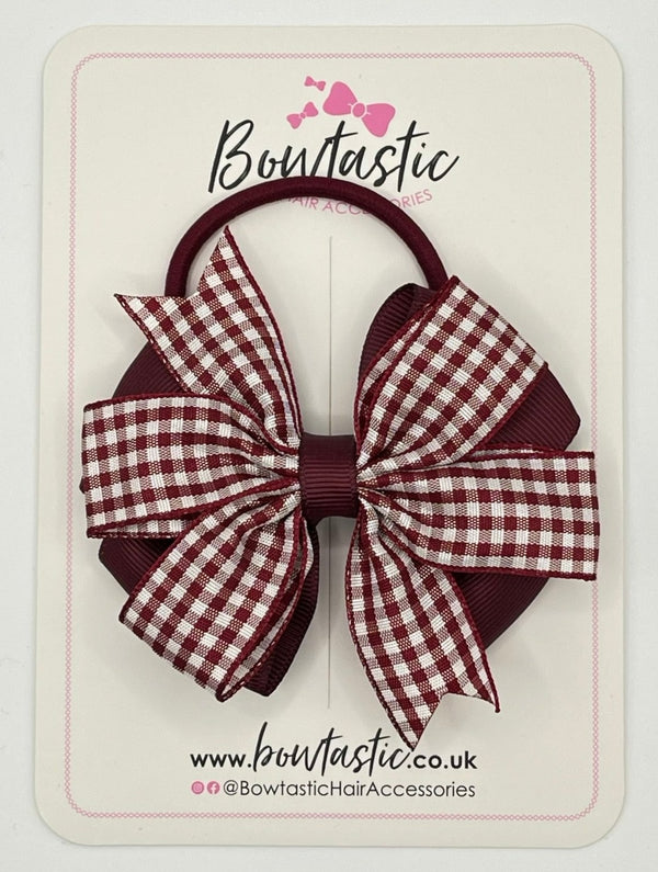 3.5 Inch Flat Double Bow Bobble - Burgundy & Burgundy Gingham