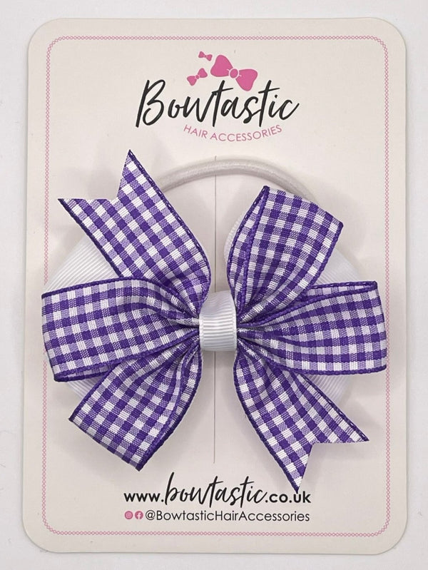 3.5 Inch Flat Double Bow Bobble - Purple & White Gingham