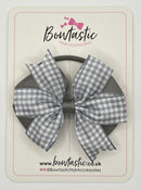 3.5 Inch Flat Double Bow Bobble - Silver & Silver Gingham