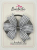 3.5 Inch Flat Double Bow Bobble - Silver & Silver Gingham