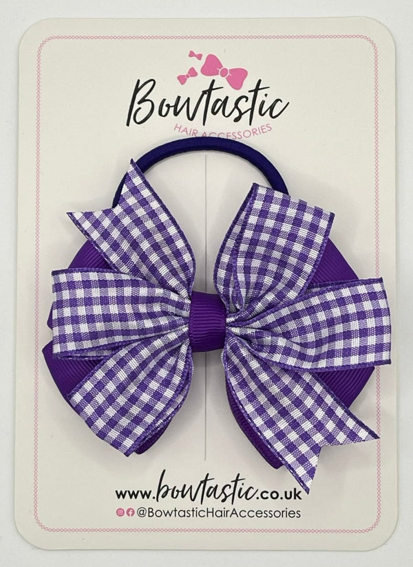 3.5 Inch Flat Double Bow Bobble - Purple & Purple Gingham