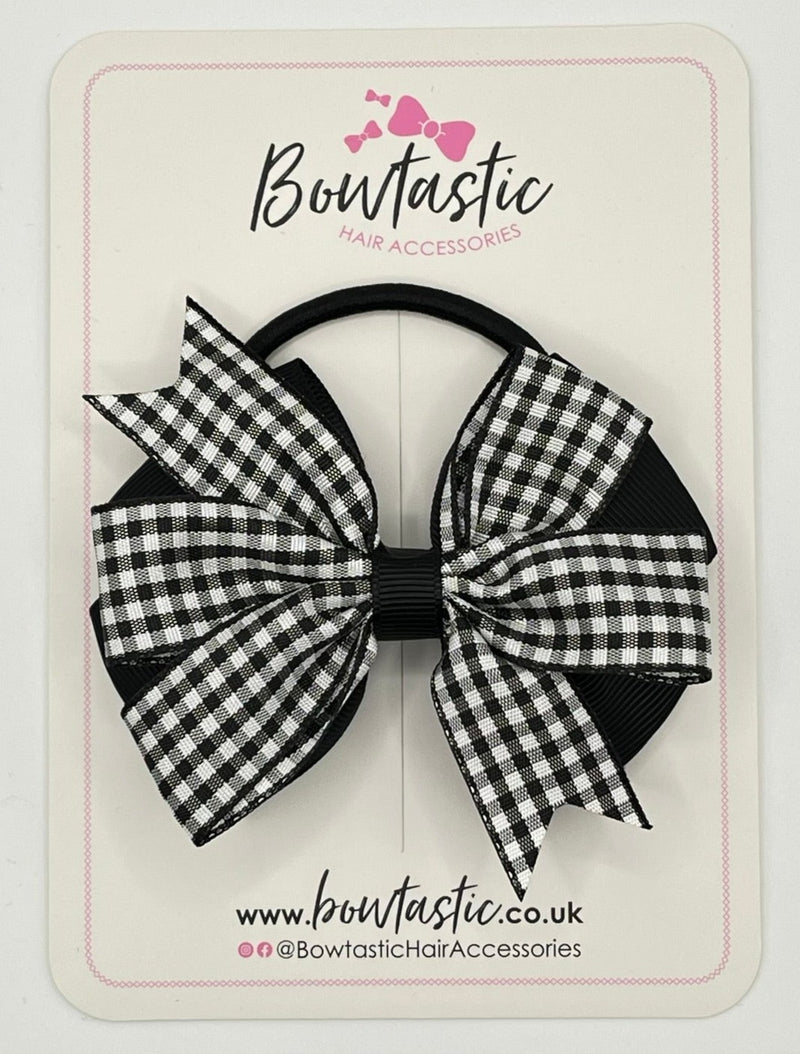 3.5 Inch Flat Double Bow Bobble - Black & Black Gingham