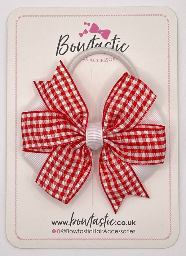 3.5 Inch Flat Double Bow Bobble - Red & White Gingham