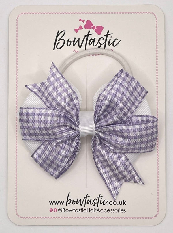 3.5 Inch Flat Double Bow Bobble - Lilac & White Gingham