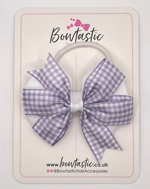 3.5 Inch Flat Double Bow Bobble - Lilac & Lilac Gingham