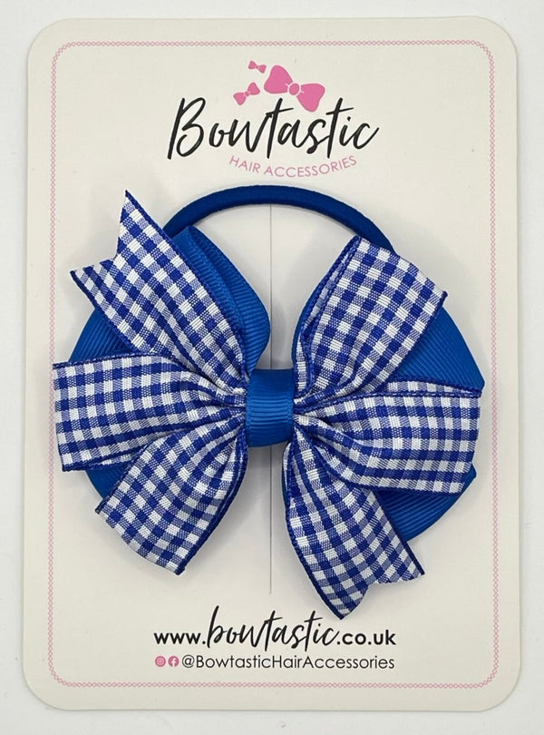 3.5 Inch Flat Double Bow Bobble - Royal Blue & Royal Blue Gingham