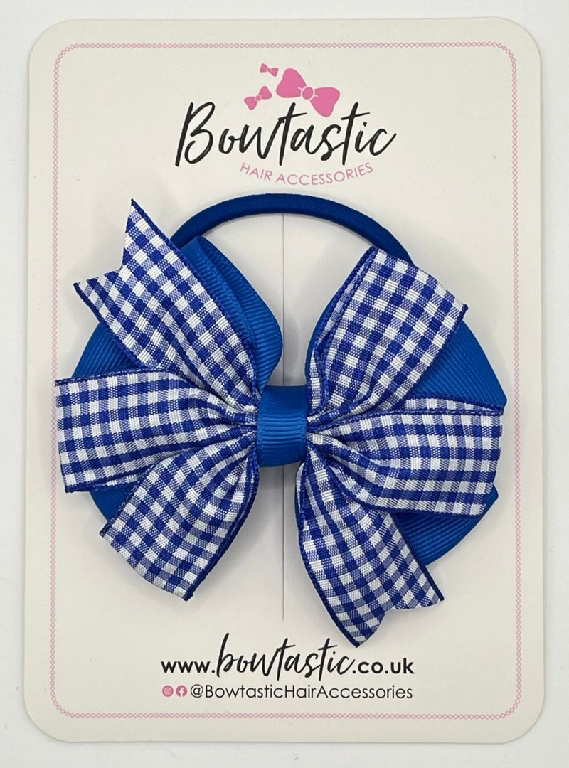 3.5 Inch Flat Double Bow Bobble - Royal Blue & Royal Blue Gingham