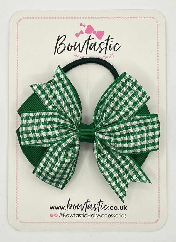 3.5 Inch Flat Double Bow Bobble - Forest Green & Green Gingham