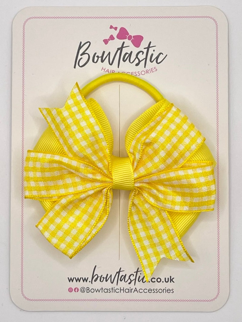 3.5 Inch Flat Double Bow Bobble - Yellow & Yellow Gingham