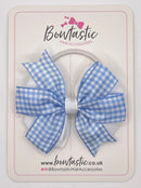 3.5 Inch Flat Double Bow Bobble - Light Blue & White Gingham