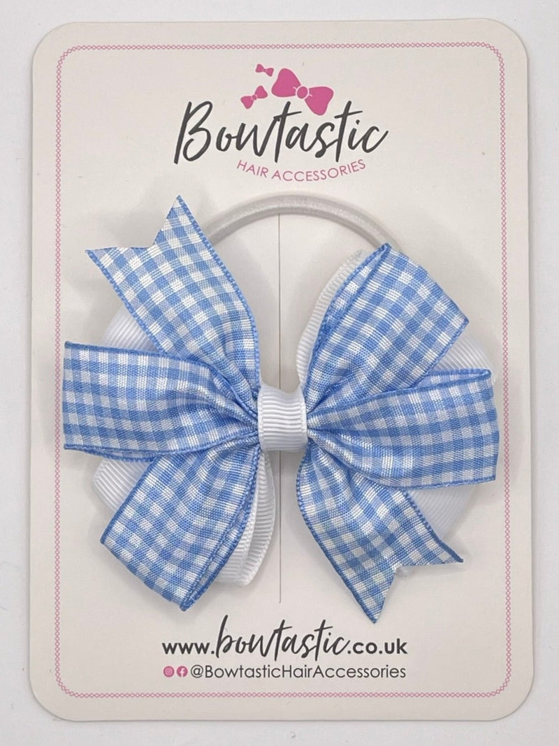3.5 Inch Flat Double Bow Bobble - Blue & White Gingham