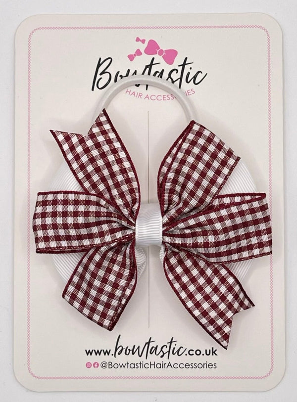 3.5 Inch Flat Double Bow Bobble - Burgundy & White Gingham