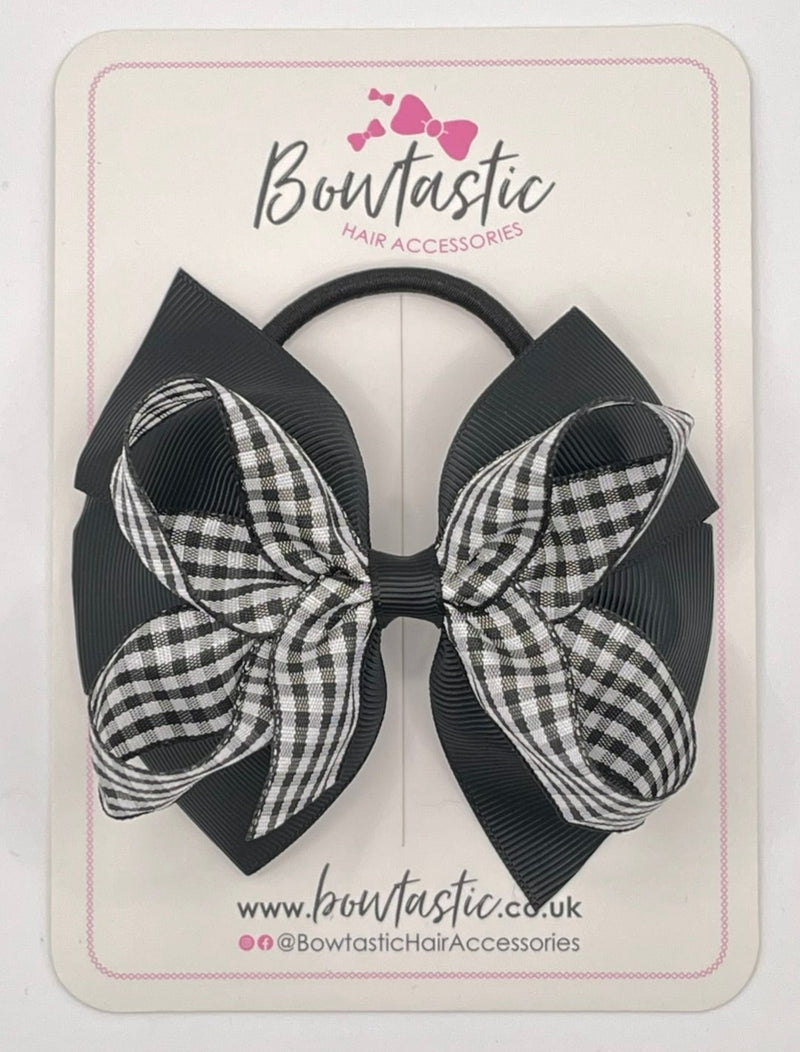 4 Inch Double Bow Bobble - Black & Black Gingham