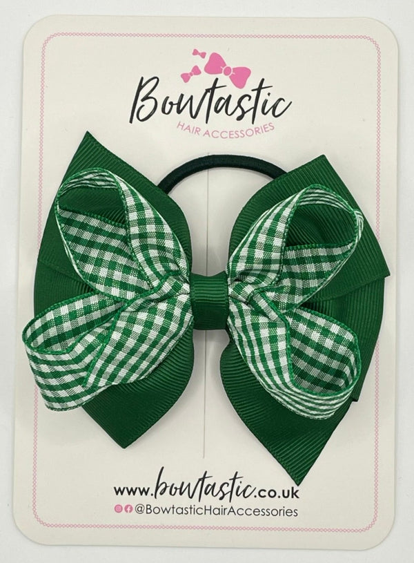 4 inch Double Bow Bobble - Forest Green & Green Gingham