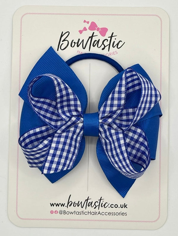 4 Inch Double Bow Bobble - Royal Blue & Royal Blue Gingham