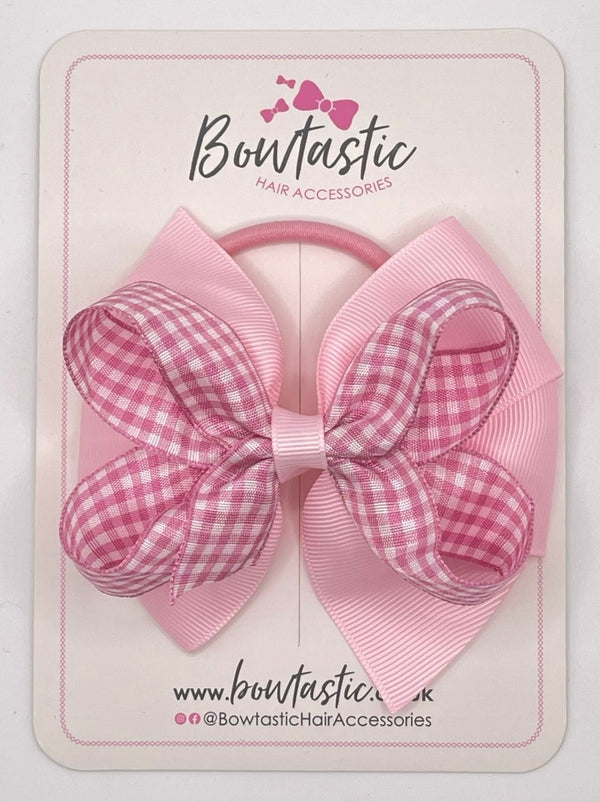 4 inch Double Bow Bobble - Pink & Pink Gingham