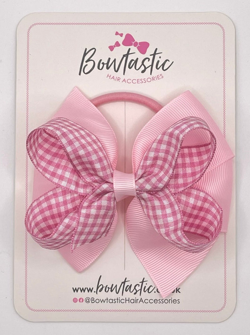 4 inch Double Bow Bobble - Pink & Pink Gingham