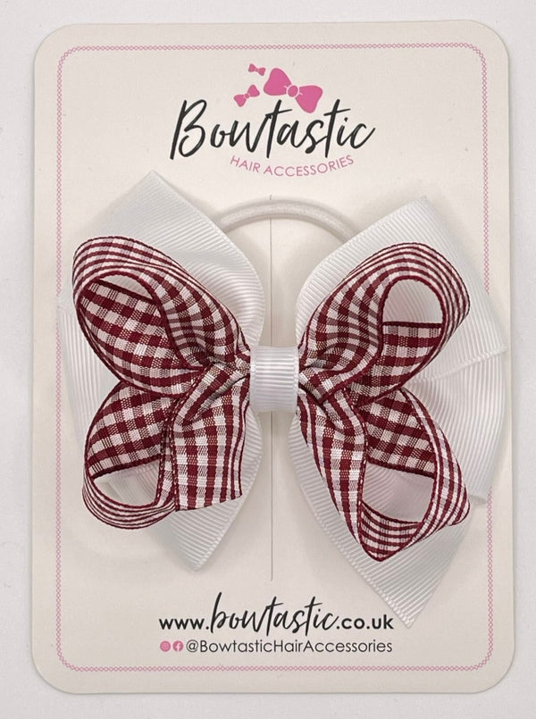 4 Inch Double Bow Bobble - Burgundy & White Gingham