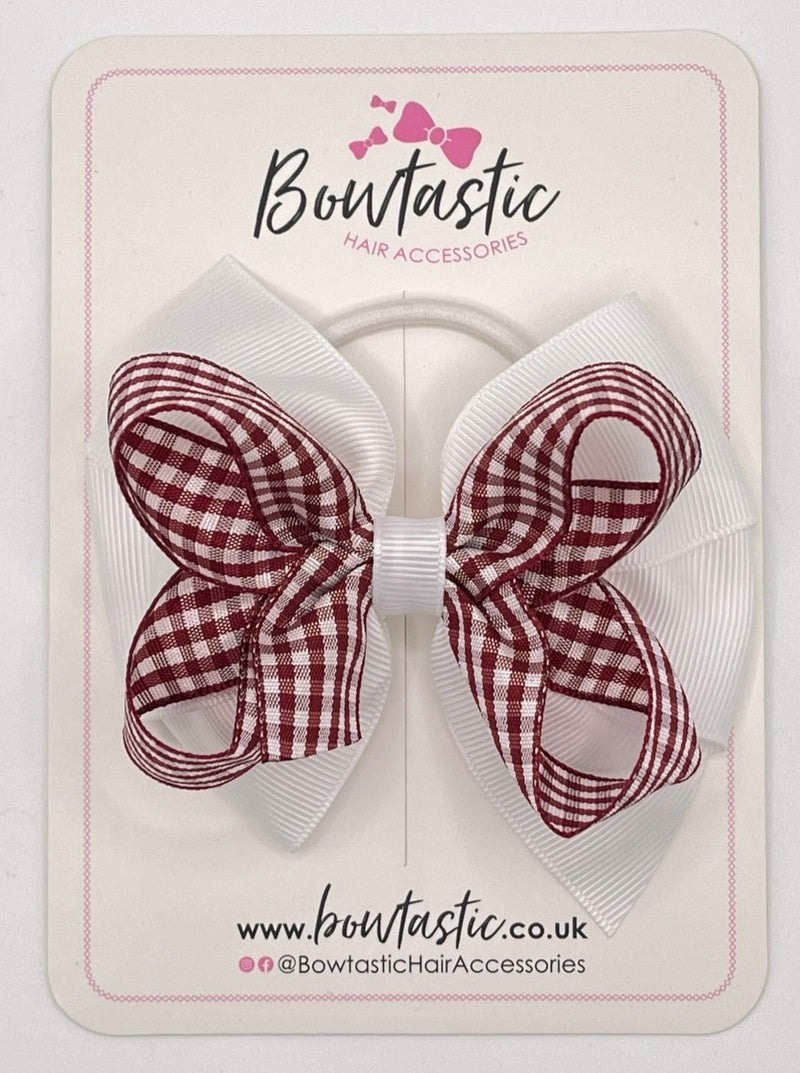 4 inch Double Bow Bobble - Burgundy & White Gingham
