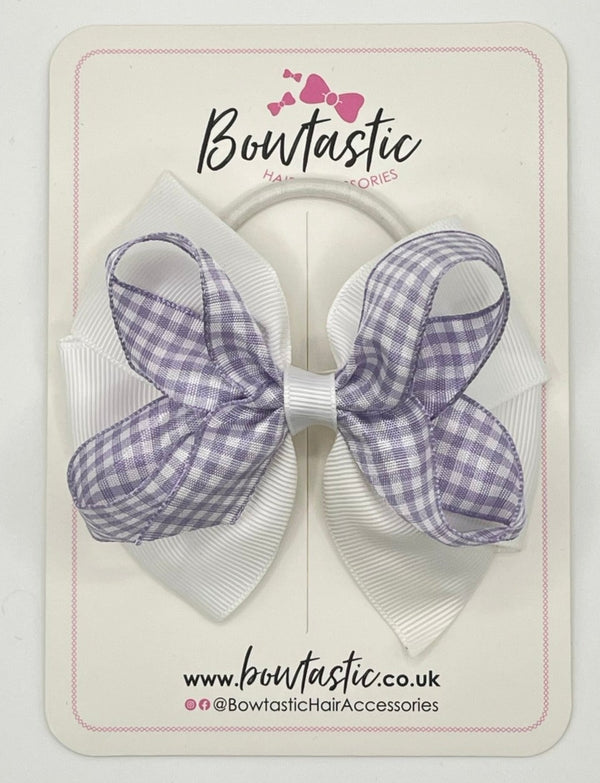 4 Inch Double Bow Bobble - Lilac & White Gingham