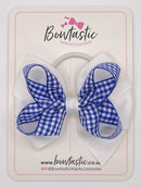 4 Inch Double Bow Bobble - Royal Blue & White Gingham